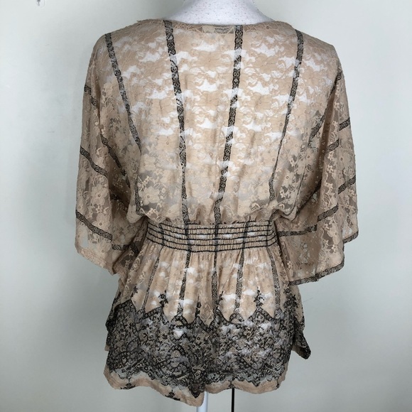 LAFIANCE WOMENS SHEER LACE BATWING TOP SZ MED - Picture 3 of 6